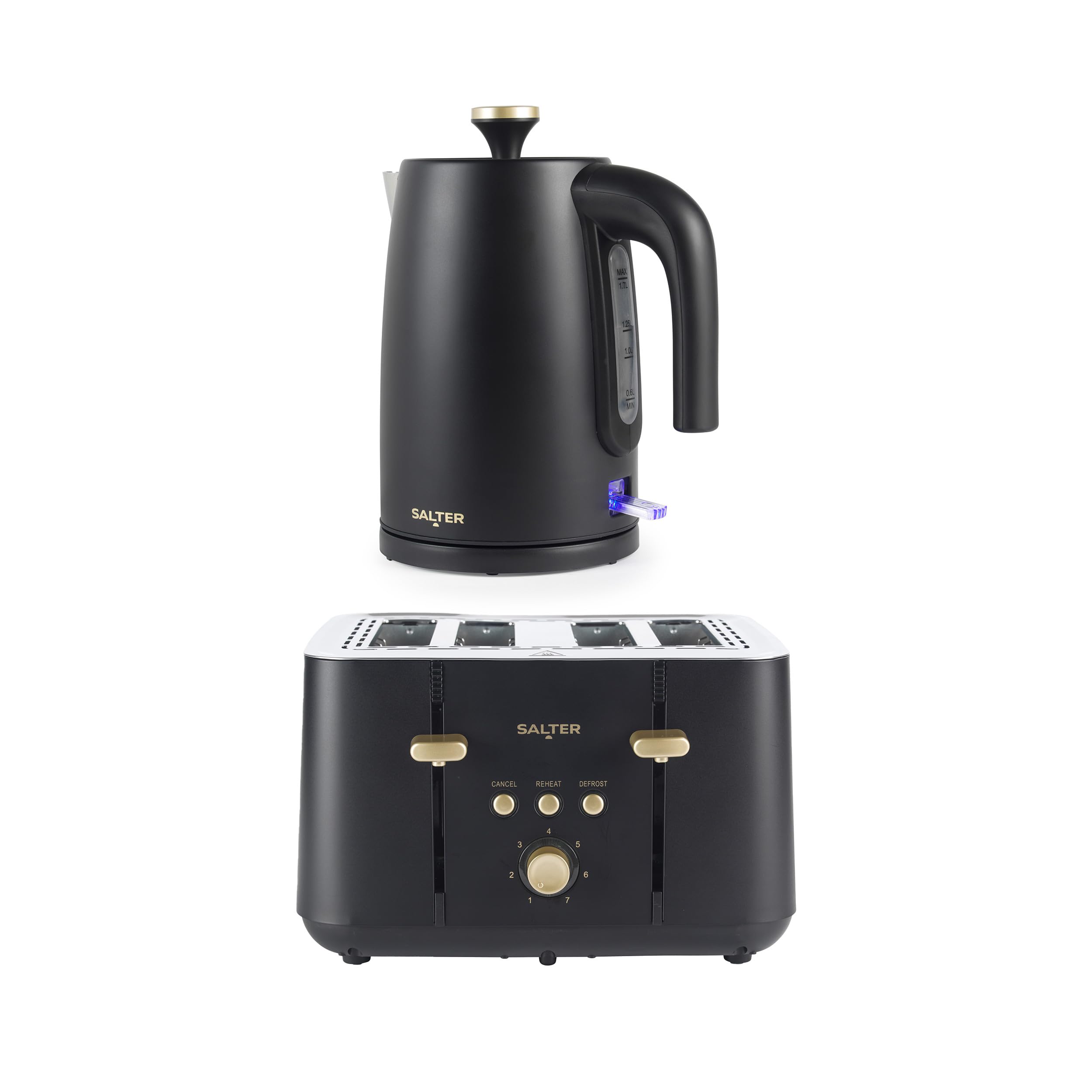 Salter Alchemy Kettle & 4-Slice Toaster Set | Matte Black & Gold