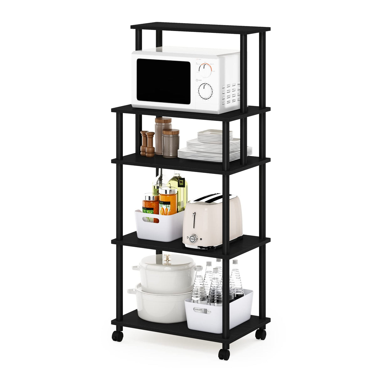 Furinno TURN-N-TUBE Bakers Rack with Wheels, 5-Tier Kitchen Storage Cart, Kitchen Cart, Coffee Bar, Pantry Organizers and Storage, Americano - image 5