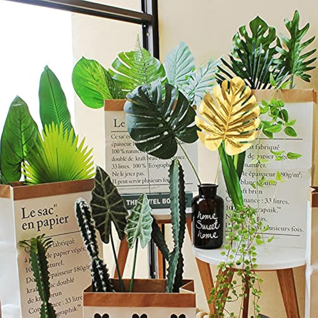 Jolof Store 20 Pcs Artificial Monstera Palm Leaves with Stems for Decor