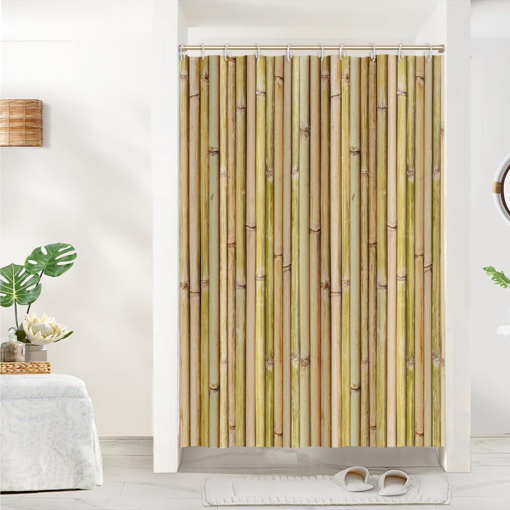Uiiooazy Bamboo Shower Curtain | Zen Yellow Oriental Waterproof Fabric
