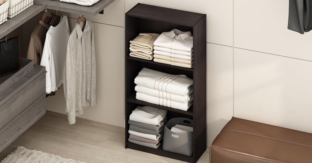Furinno 3-Tier Wood Bookcase – Compact Storage Shelves, Dark Walnut