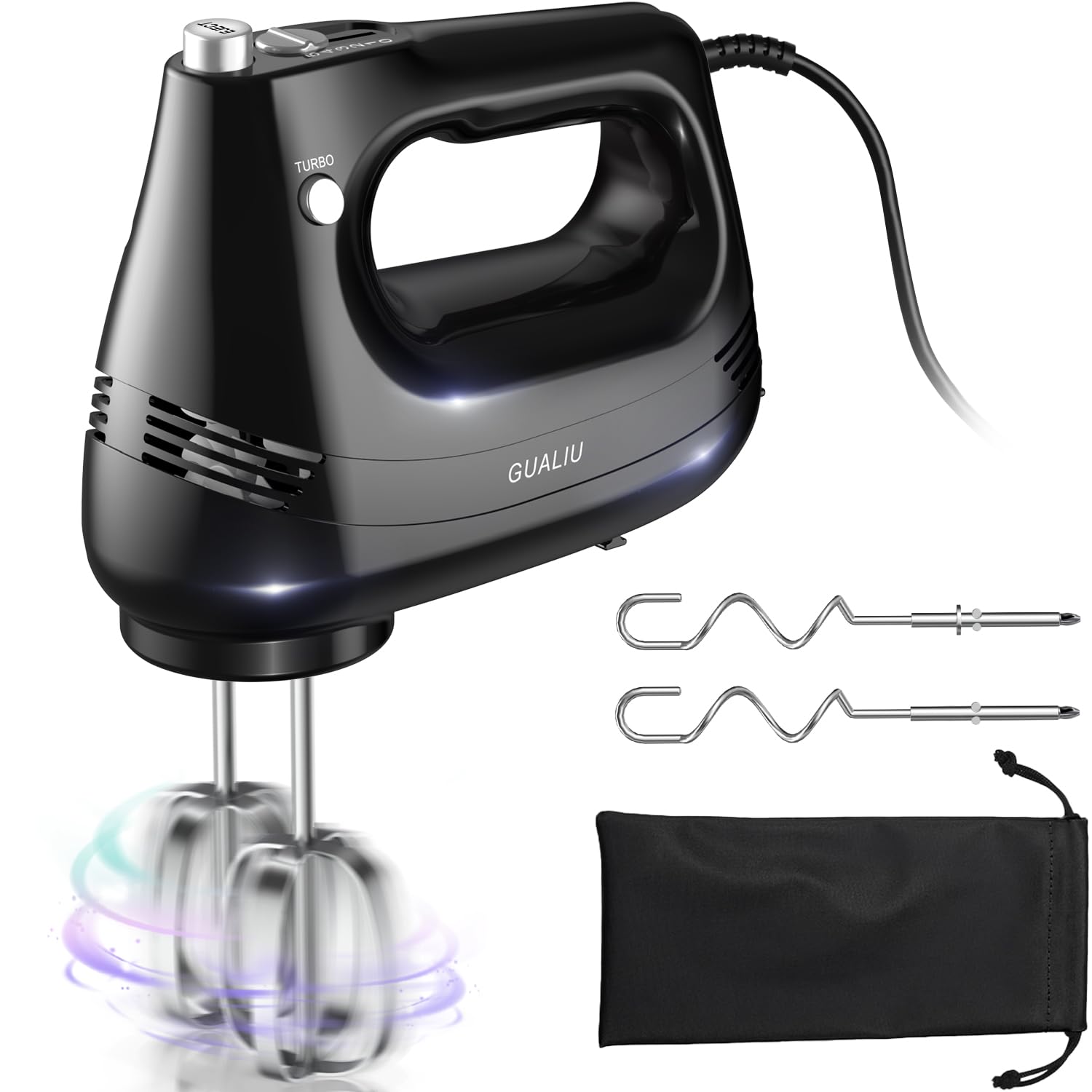 GUALIU Electric Hand Mixer | 5-Speed Handheld Mixer with Dough Hook