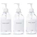 MaisoNovo Refillable Shampoo Bottles - Set of 3 Clear 500ml Pump Bottles