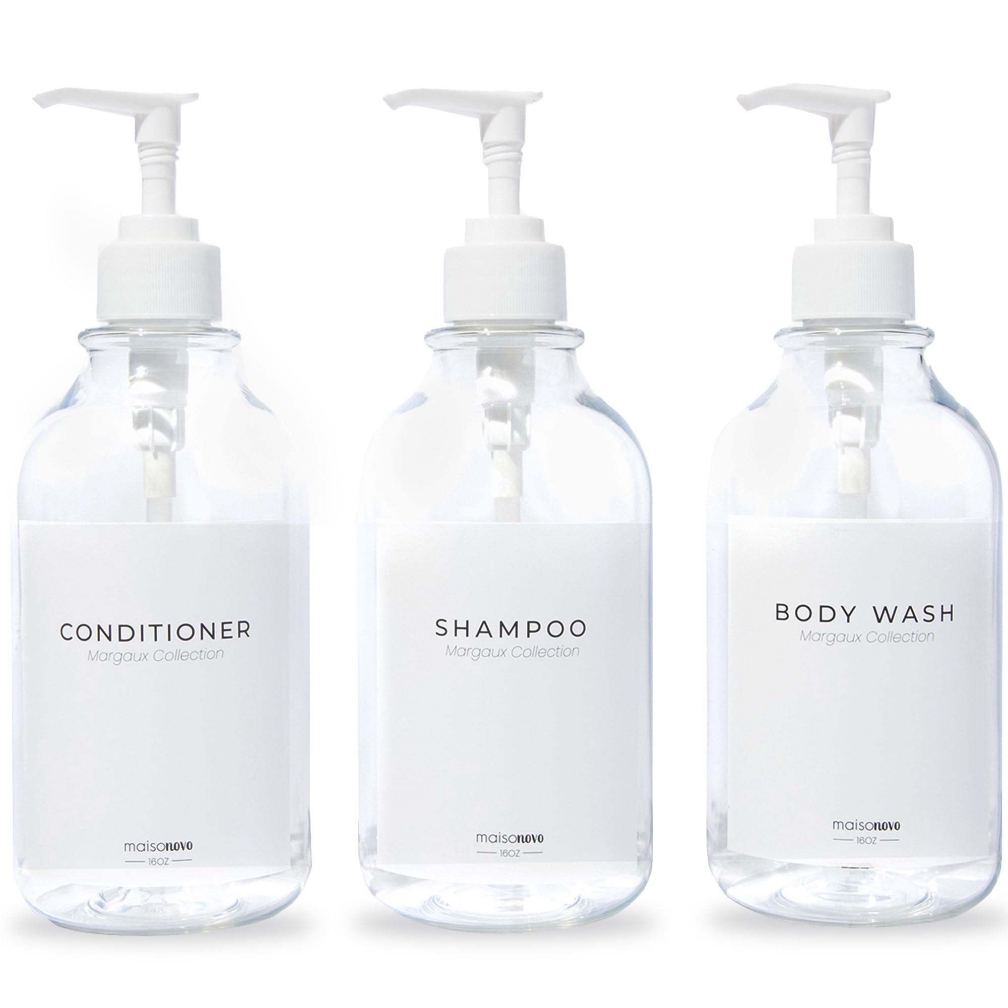 MaisoNovo Refillable Shampoo Bottles - Set of 3 Clear 500ml Pump Bottles