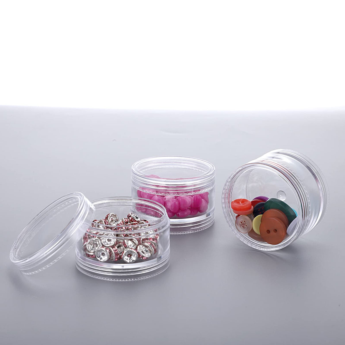 SUMTree 4 Packs 5 Slot Clear Plastic Round Storage Jars, Mini Jars, Large - image 3