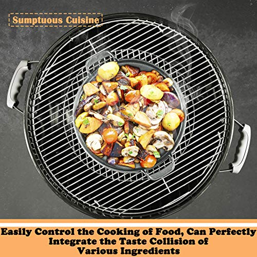 GFTIME 30.9cm Cast Iron Round Griddle for Weber 57cm Charcoal Grills
