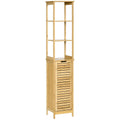 kleankin Slim Bamboo Bathroom Tallboy Cabinet – 3-Shelf Storage Cupboard