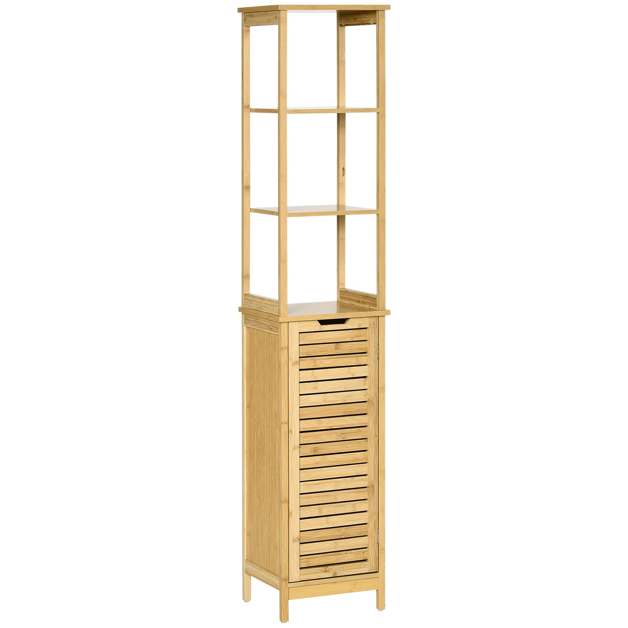 kleankin Slim Bamboo Bathroom Tallboy Cabinet – 3-Shelf Storage Cupboard