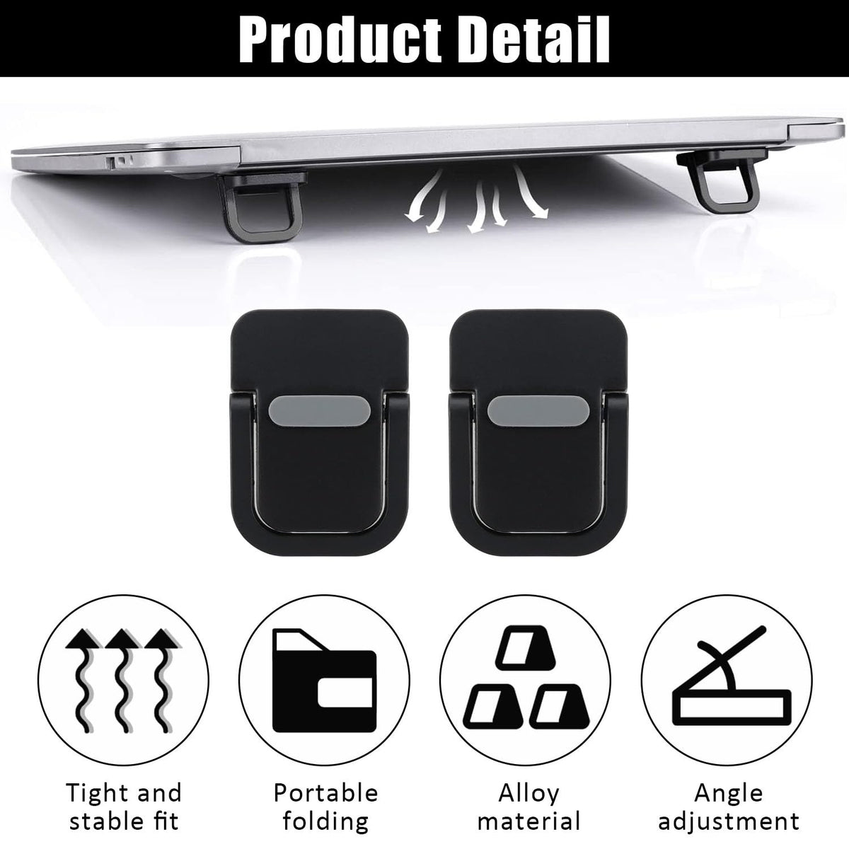 ZEACCT 4-Pack Portable Keyboard Riser, Self-Adhesive Mini Laptop Stand, Foldable & Invisible Adjustable Support for Desk or Laptop Black - image 3