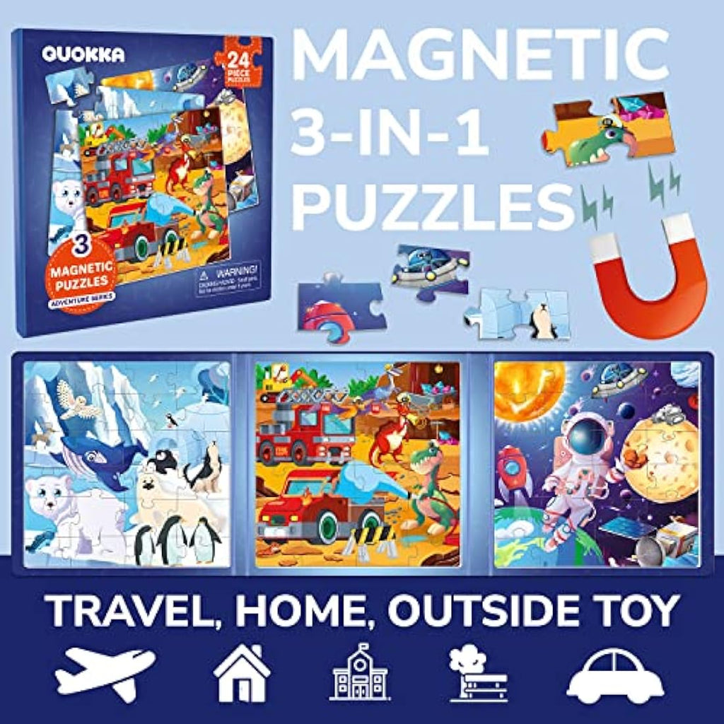 QUOKKA Magnetic Puzzles for Toddlers – 24 Piece Space & Dino Travel Toy