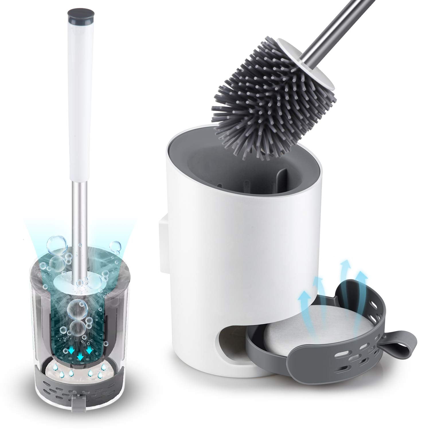 Domi-patrol Silicone Toilet Brush and Holder – Wall Mounted with Tweezers