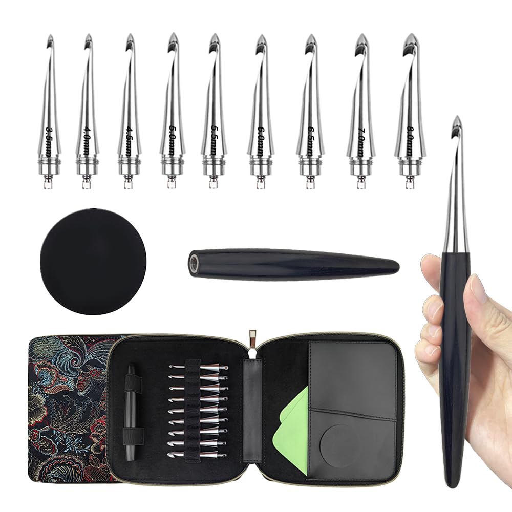 Knitiss Interchangeable Crochet Hooks Set | 9 Sizes | Ergonomic Ebony Wood