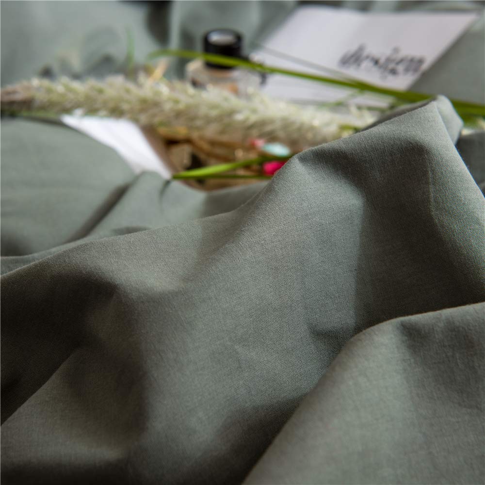 Ruccit Sage Green 100% Washed Cotton Double Duvet Cover Set - 3 Piece