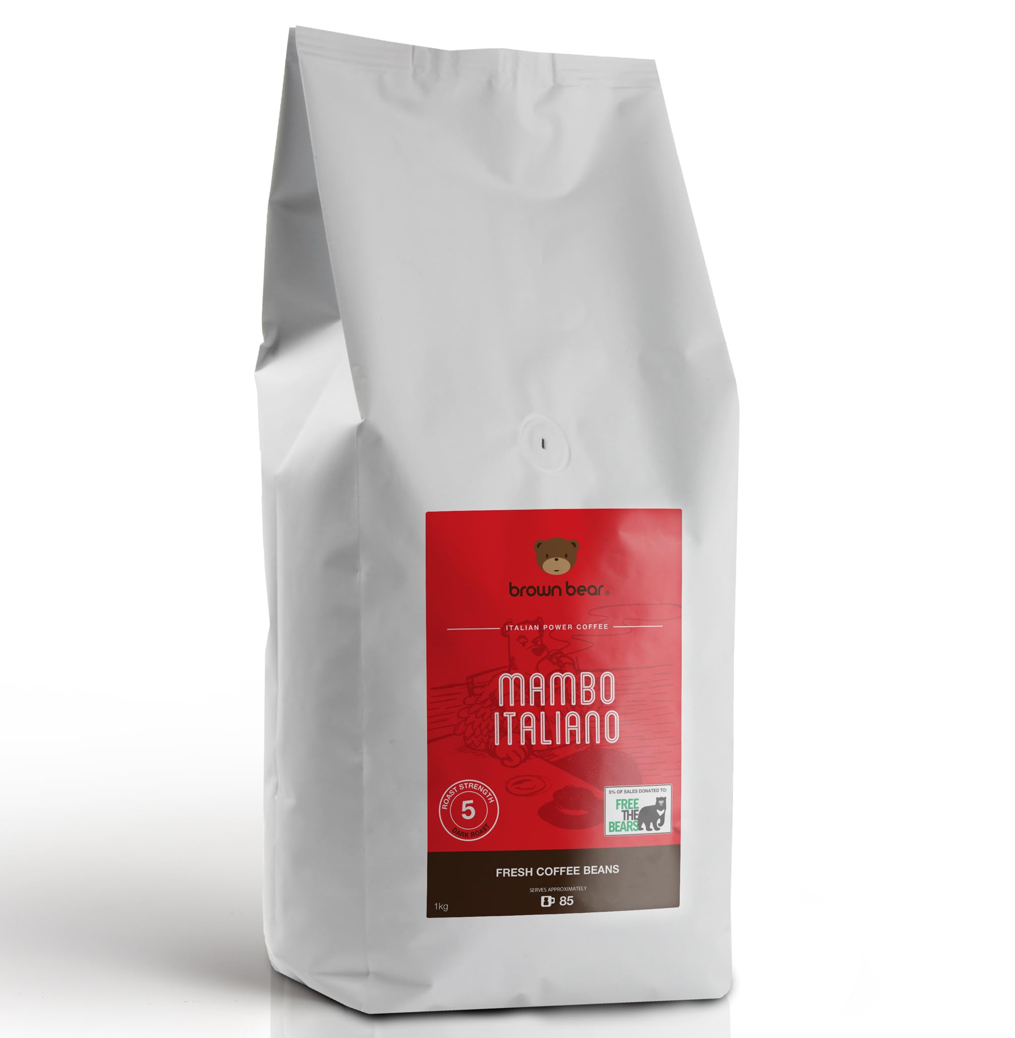 Brown Bear Mambo Italiano Dark Roast Espresso Coffee Beans - 1kg