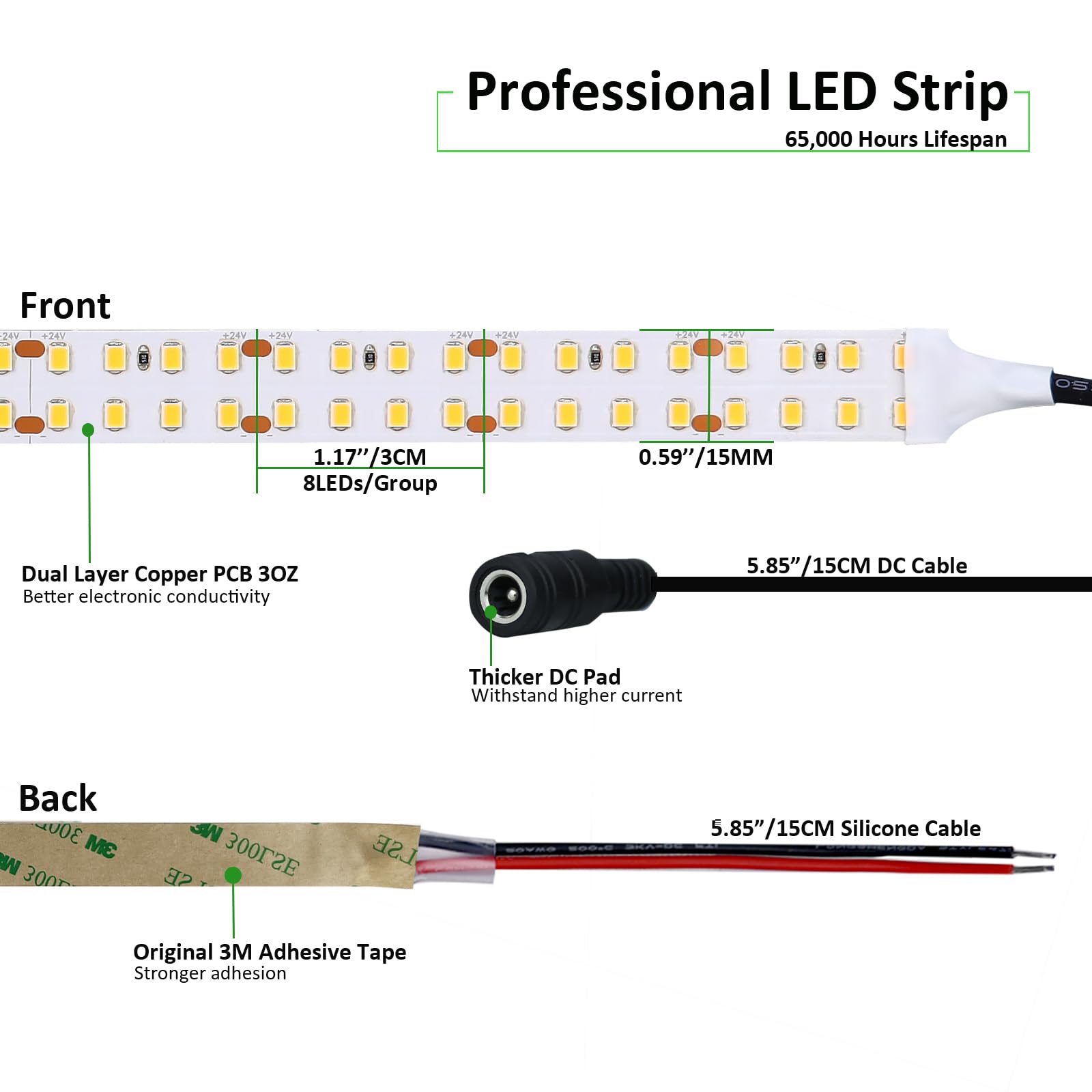 JOYLIT 24V LED Strip Lights | 4000K Natural White Dual Row 11200LM 5M