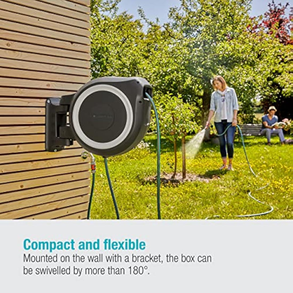 Gardena RollUp L Wall-Mounted Hose Box | 30m Retractable Reel - White