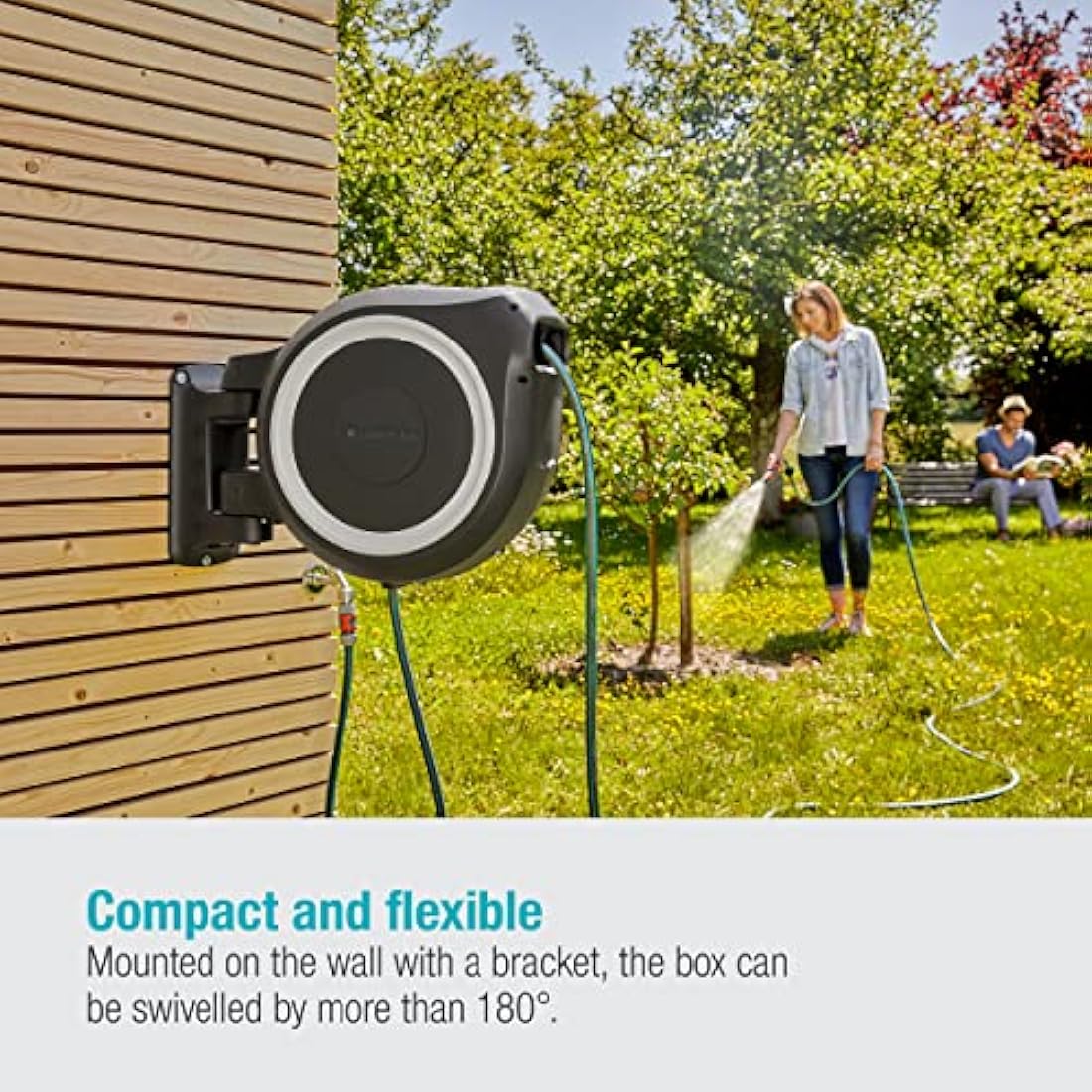 Gardena RollUp L Wall-Mounted Hose Box | 30m Retractable Reel - White