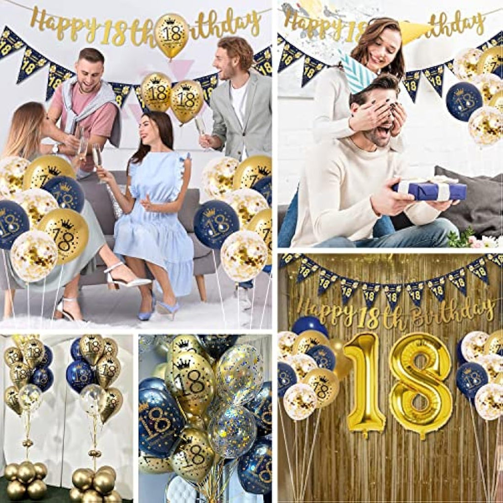 Jolof Store 18th Birthday Decorations – Navy Blue and Gold Balloon Kit