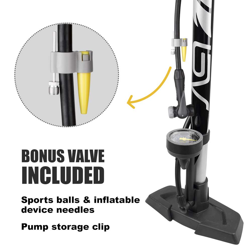BV Steel Bike Floor Pump | 160 PSI Smart Valve for Presta & Schrader