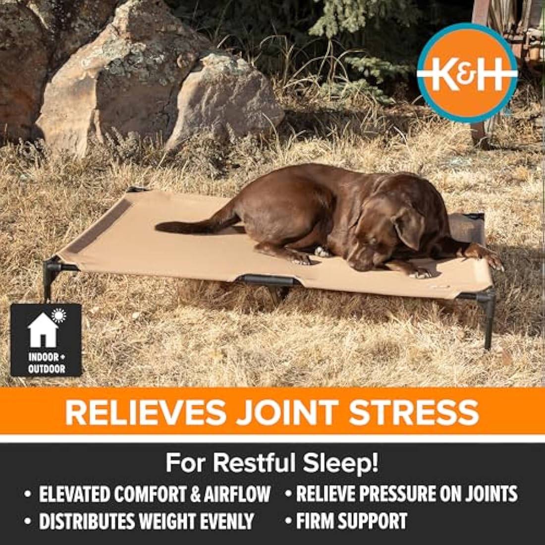 K&H Pet Products Elevated Dog Bed – Large Tan Mesh Cooling Pet Cot