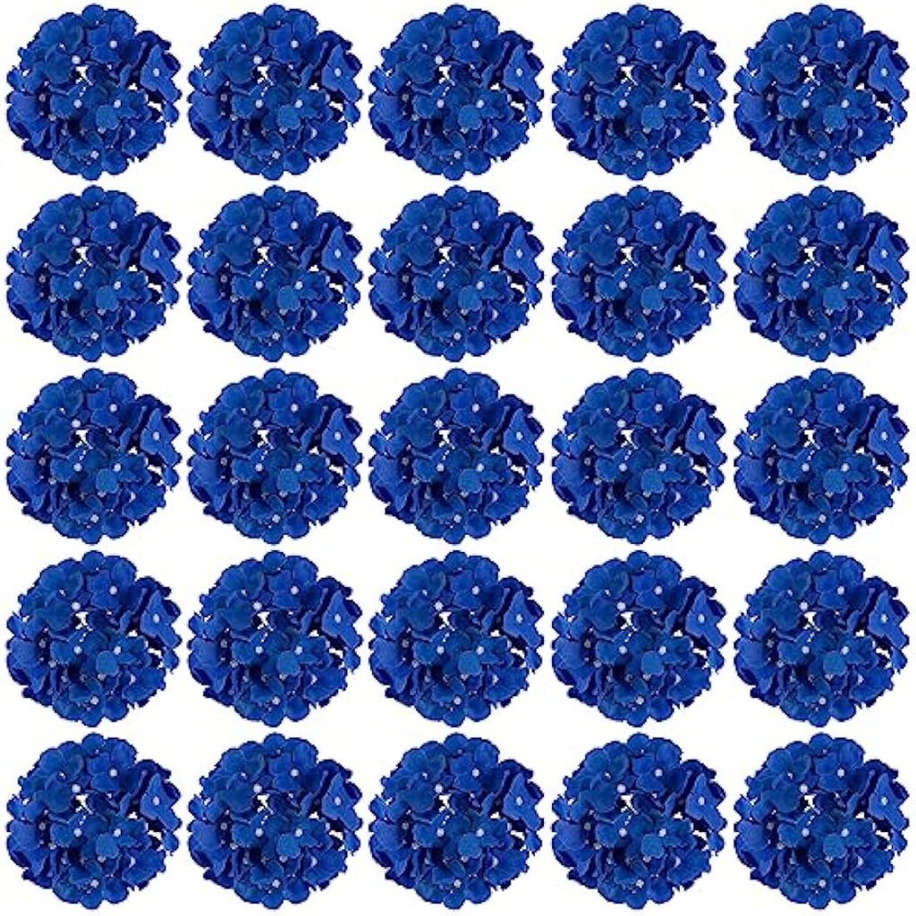FagusHome 30 Pcs Silk Hydrangea Heads with Stems - Dark Blue Flowers