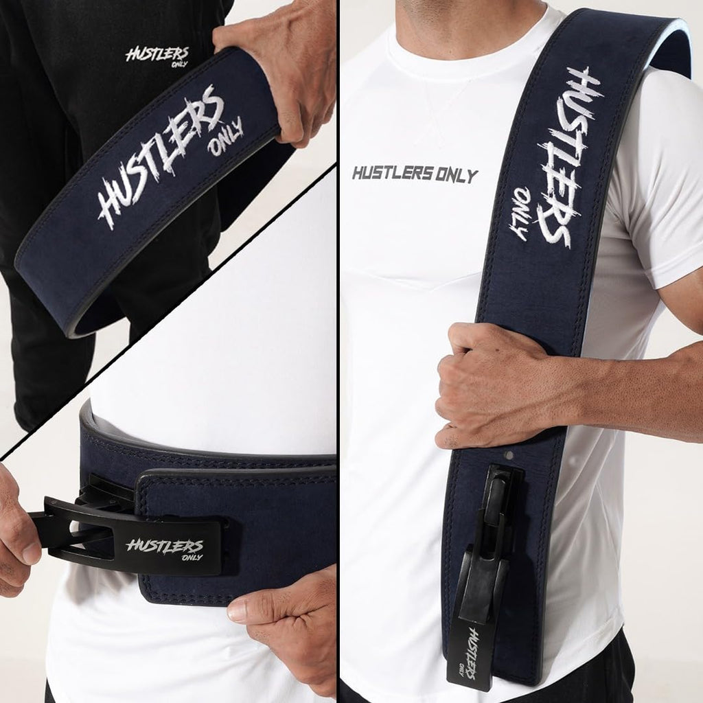 Hustlers Only 10mm Lever Weight Lifting Belt | Genuine Leather Blue