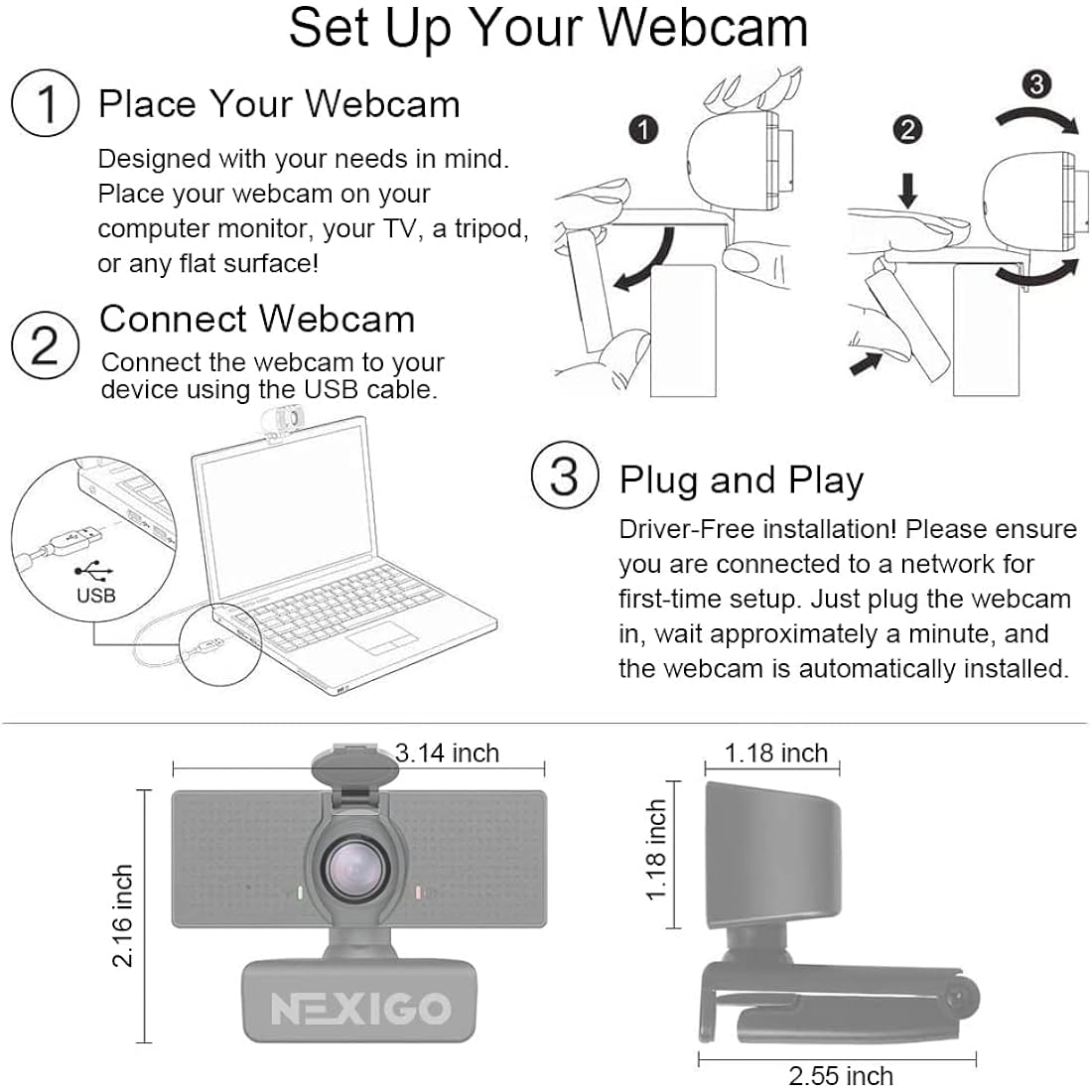 NexiGo N60 1080P Webcam | USB Computer Camera with Privacy Cover