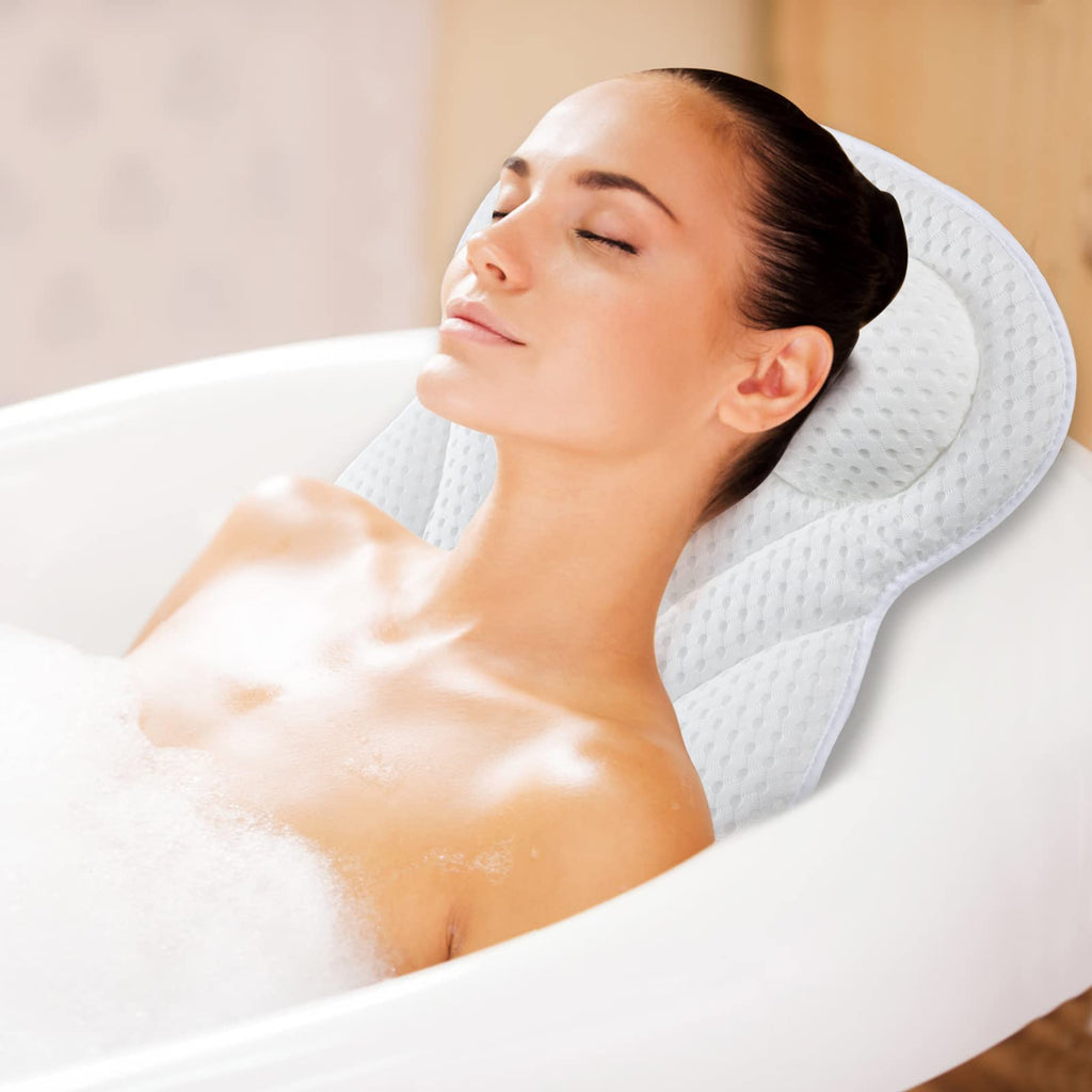 Bath Pillow 4D Ergonomic Bath Pillow Neck and Back Support Bath Cushion Air Mesh Technology Bath Headrest Pillow Bath Pillows with Strong Suction - image 1