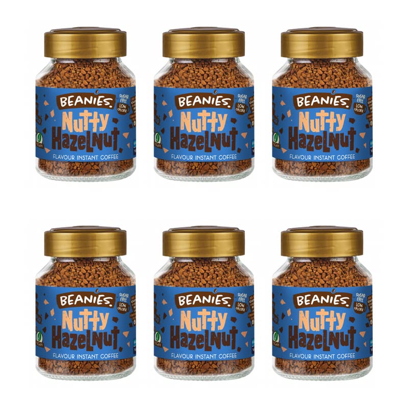 Beanies Nutty Hazelnut Flavoured Instant Coffee Jars - 6 x 50g Pack