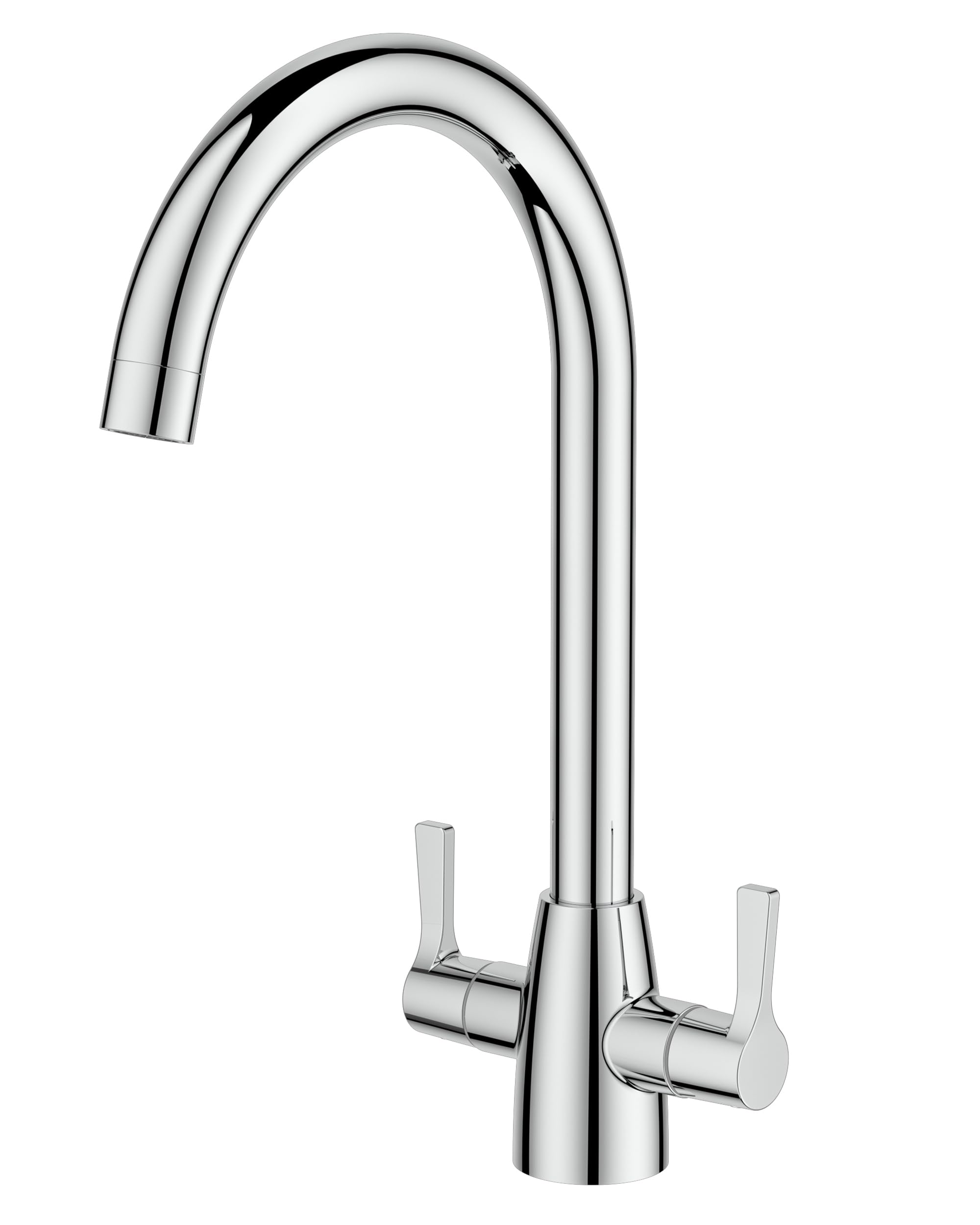 FORIOUS Kitchen Mixer Tap | Dual Lever 360 Swivel Sink Faucet - Chrome