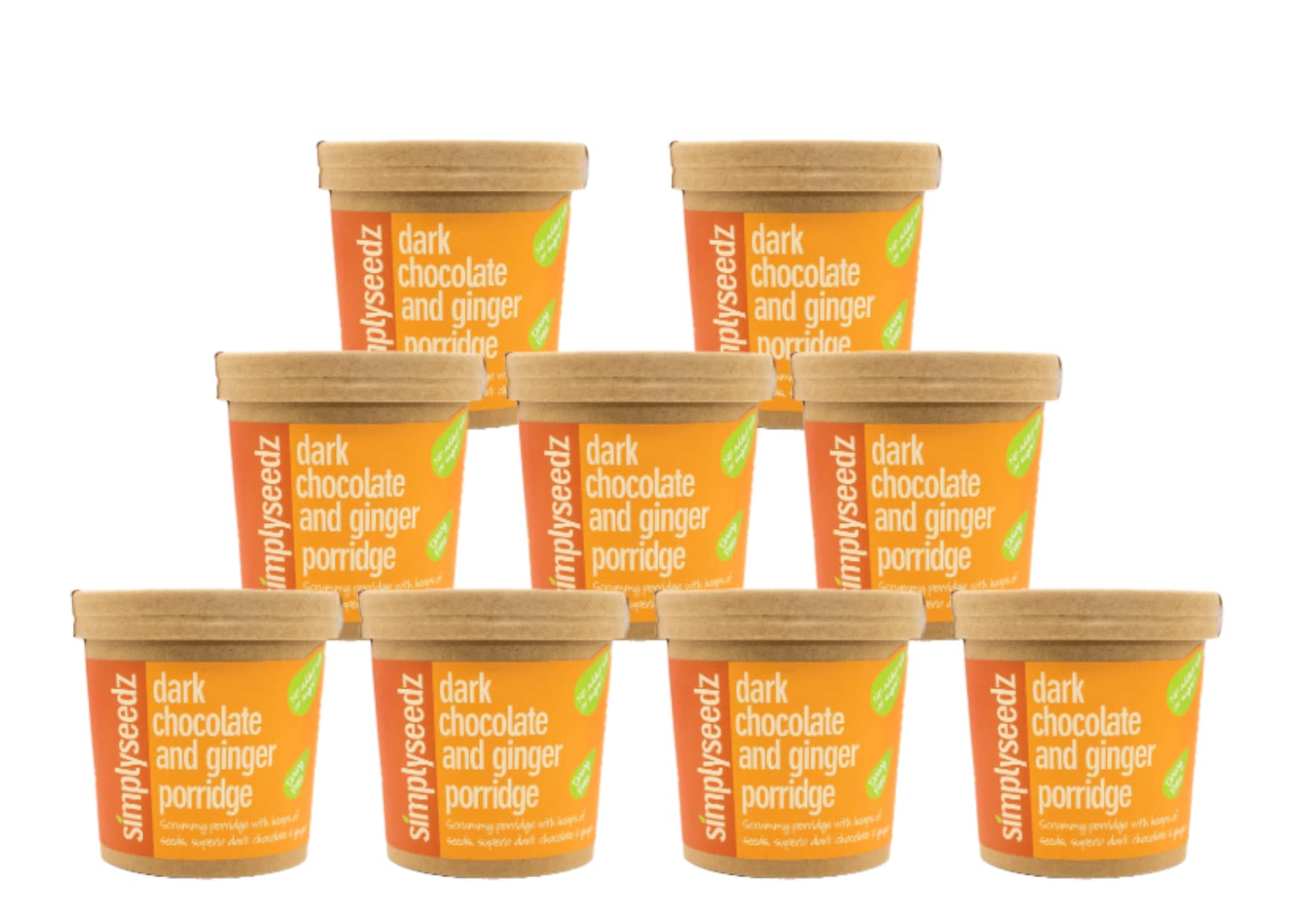 Simplyseedz Dark Chocolate & Ginger Jumbo Oats Porridge Pots - 9 x 60g