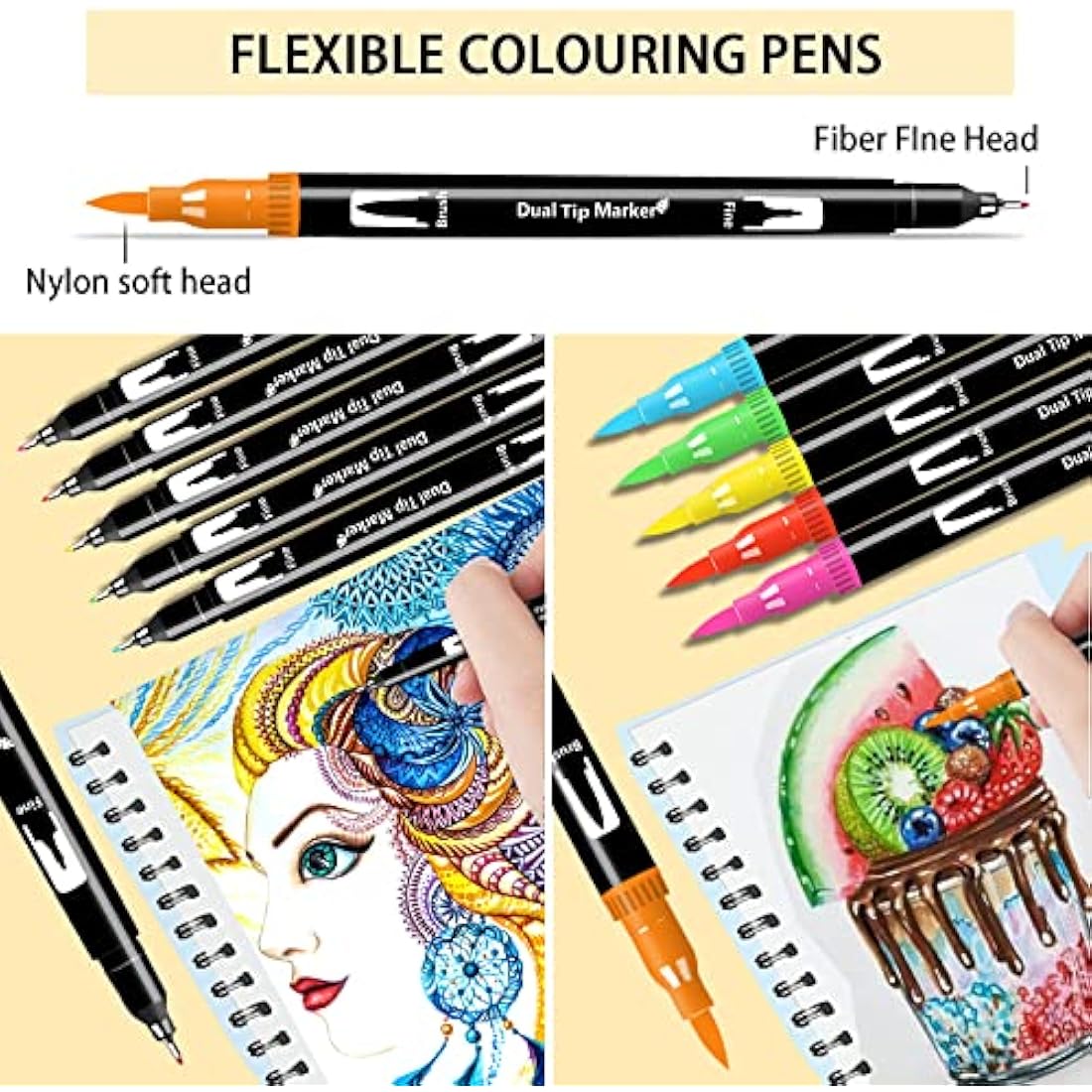 Efimeso 160 Color Dual Tip Brush Pens | Art Markers for Adult Coloring