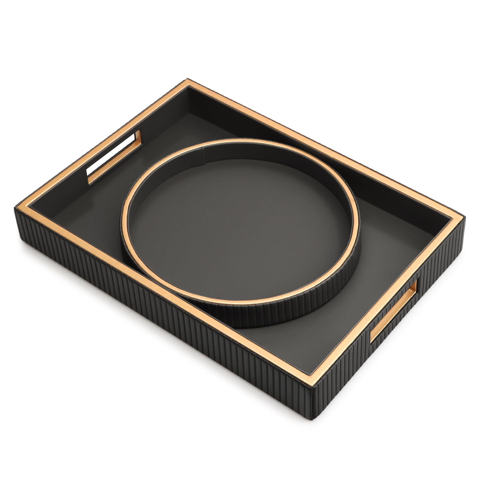 SANZIE Premium Leather Valet Tray | Desktop Storage Organizer - Black