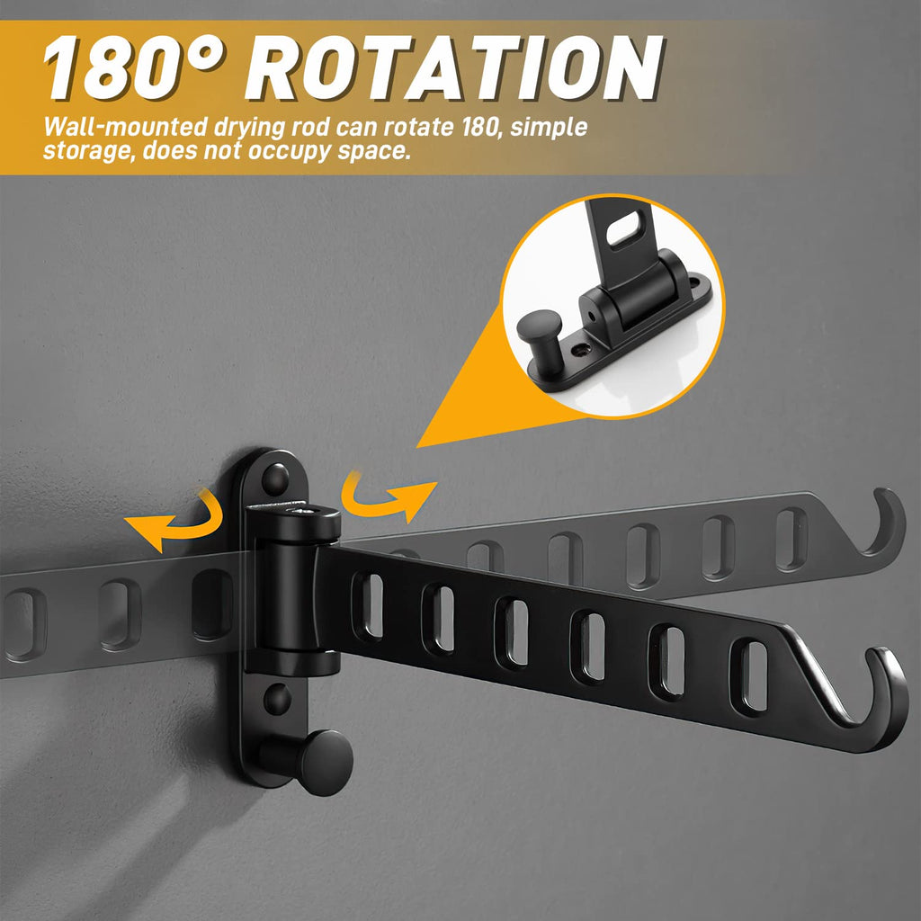 Lxoraziy Wall Mounted Clothes Hanger, Foldable Wall Clothes Airer, 180° Swivel Hanger, Wall Hook with Screw, for Laundry, Bathroom, Utility Room