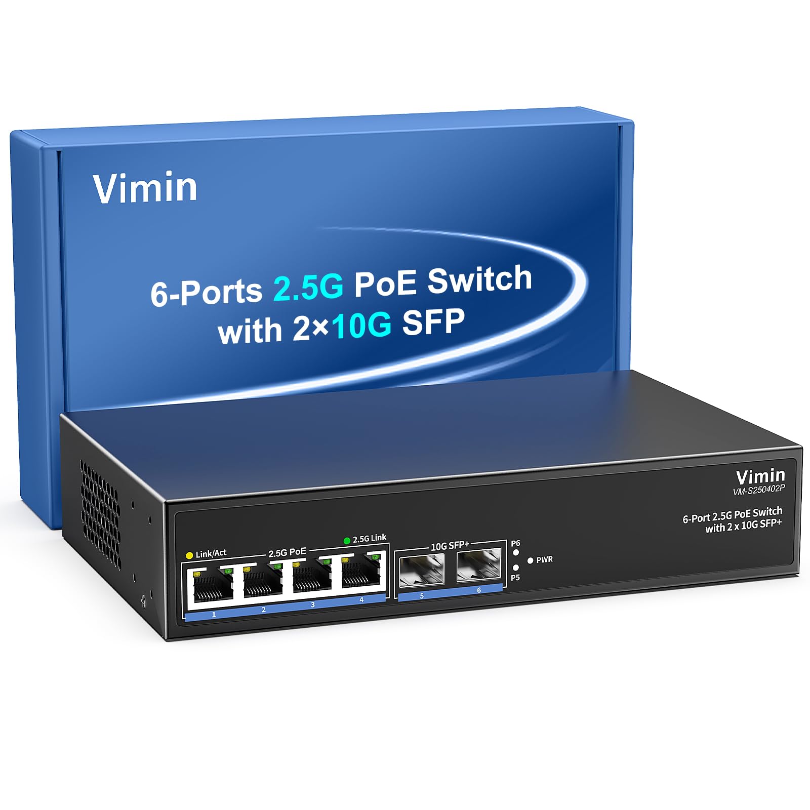 6-Port 2.5G PoE Switch | 4x 2.5G PoE+ & 2x 10G SFP+ | 65W Fanless