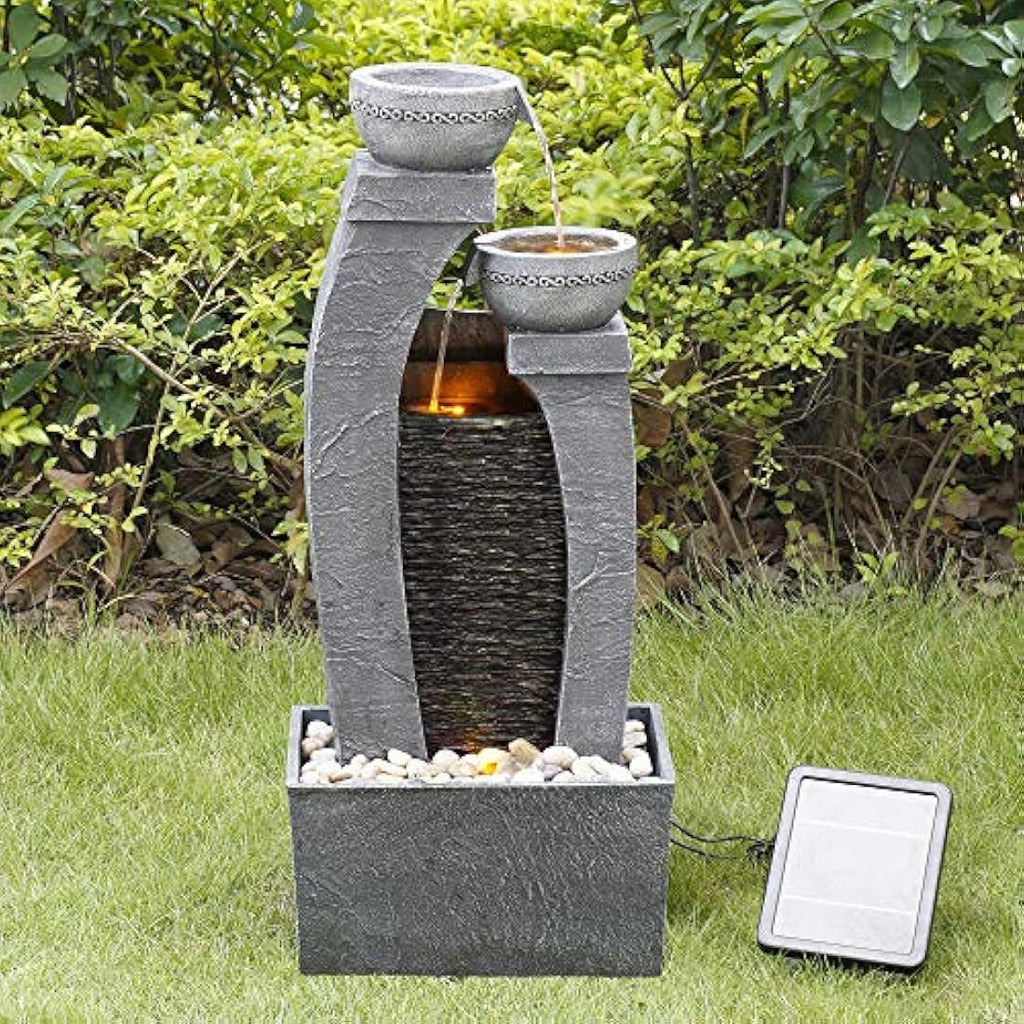Teamson Home Solar Water Fountain – 3-Tier Grey Polyresin Garden Feature