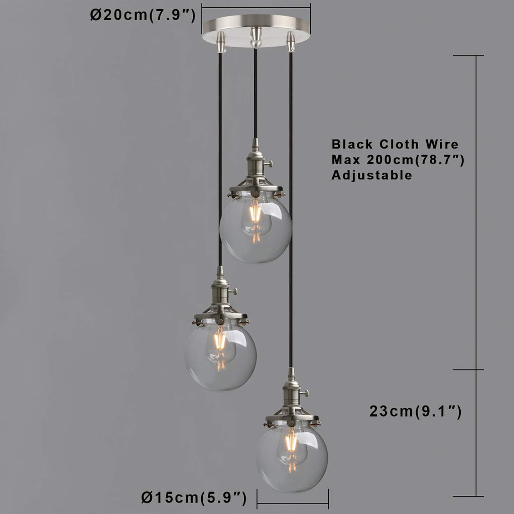 Phansthy 3-Light Cluster Chandelier – Vintage Globe Glass Pendant