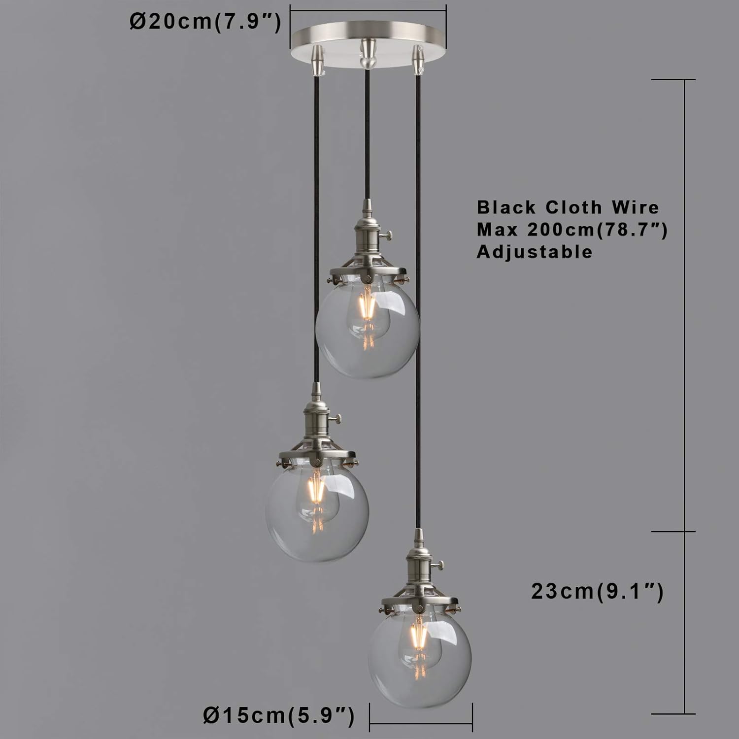 Phansthy 3-Light Cluster Chandelier – Vintage Globe Glass Pendant