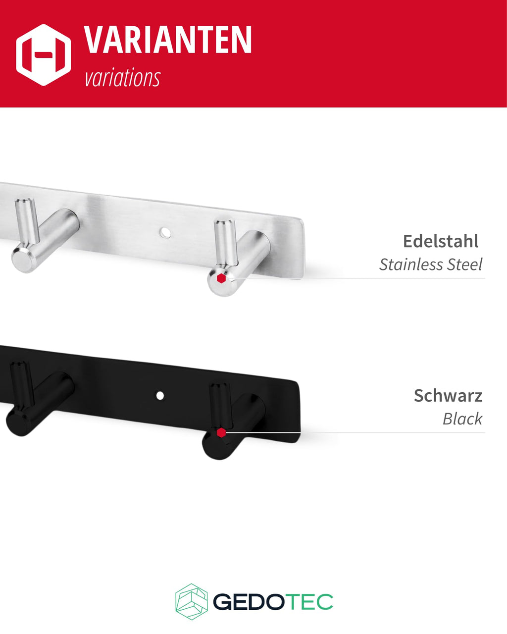 Gedotec Coat Hooks Black matt 6 Hooks Coat Rail Hallway, Kitchen & Bathroom I Wall Coat Rack Moon I Hook Rail Black for screwing I Design Coat Rack - image 3