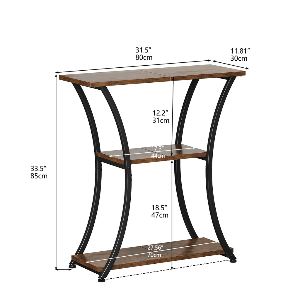 Trironsun Rustic Narrow Console Table with 3 Tiers, Slim Hallway Table with Curved Metal Frame and Open Shelves - image 5