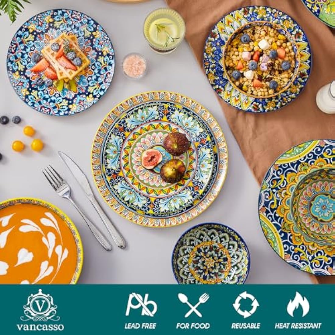 vancasso SIMI 24-Piece Bohemian Porcelain Dinner Set for 6 People