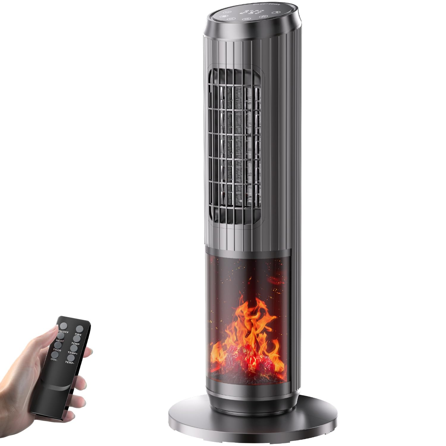 Dolaso 2000W Electric Tower Heater with Fireplace, Remote & Timer