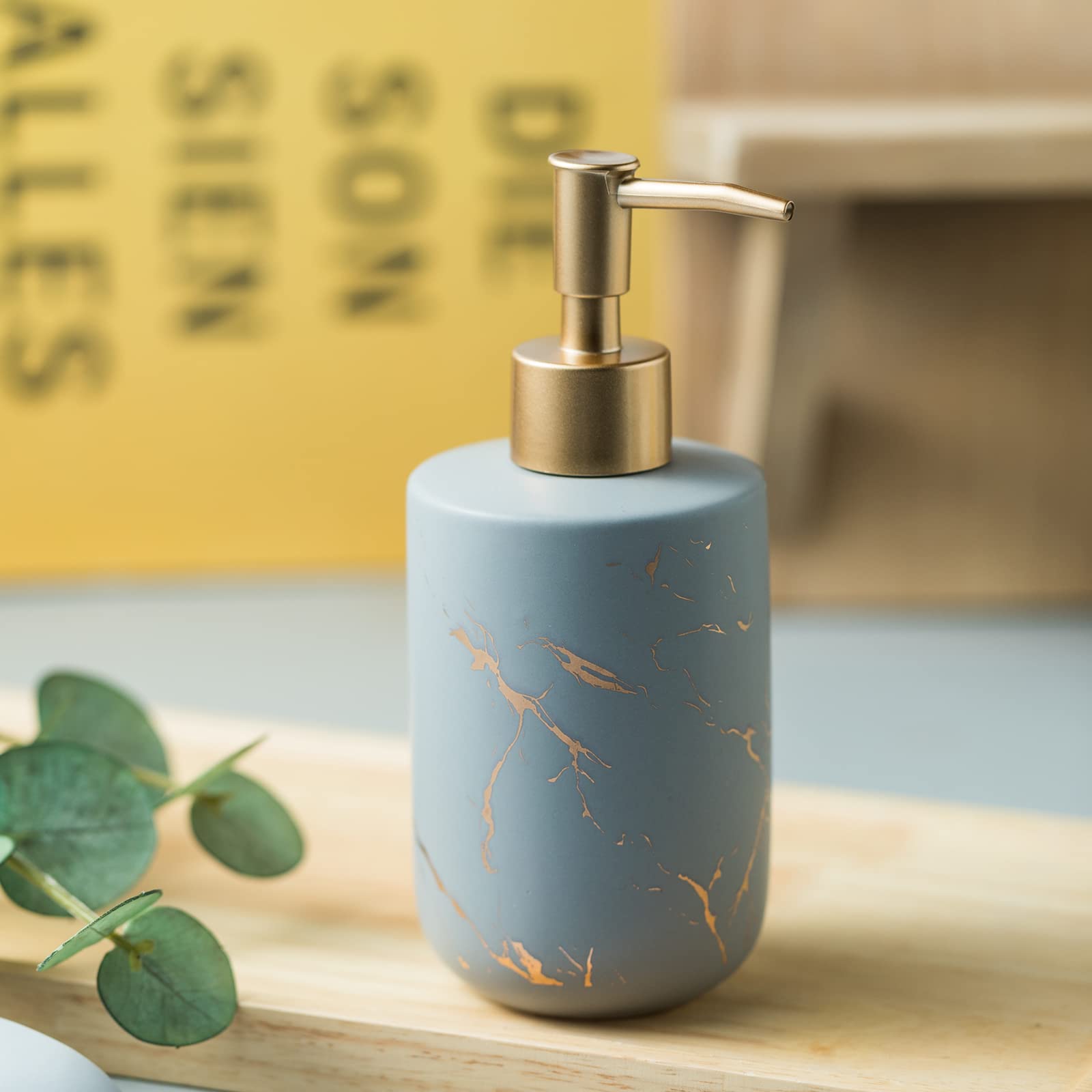 Grey Marble Ceramic Soap Dispenser with Gold Pump | 300ML