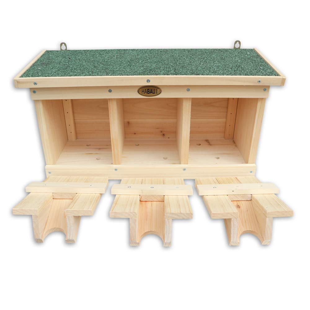 HABAU 3-Chamber Sparrow House – Solid Wood Bird Nesting Box