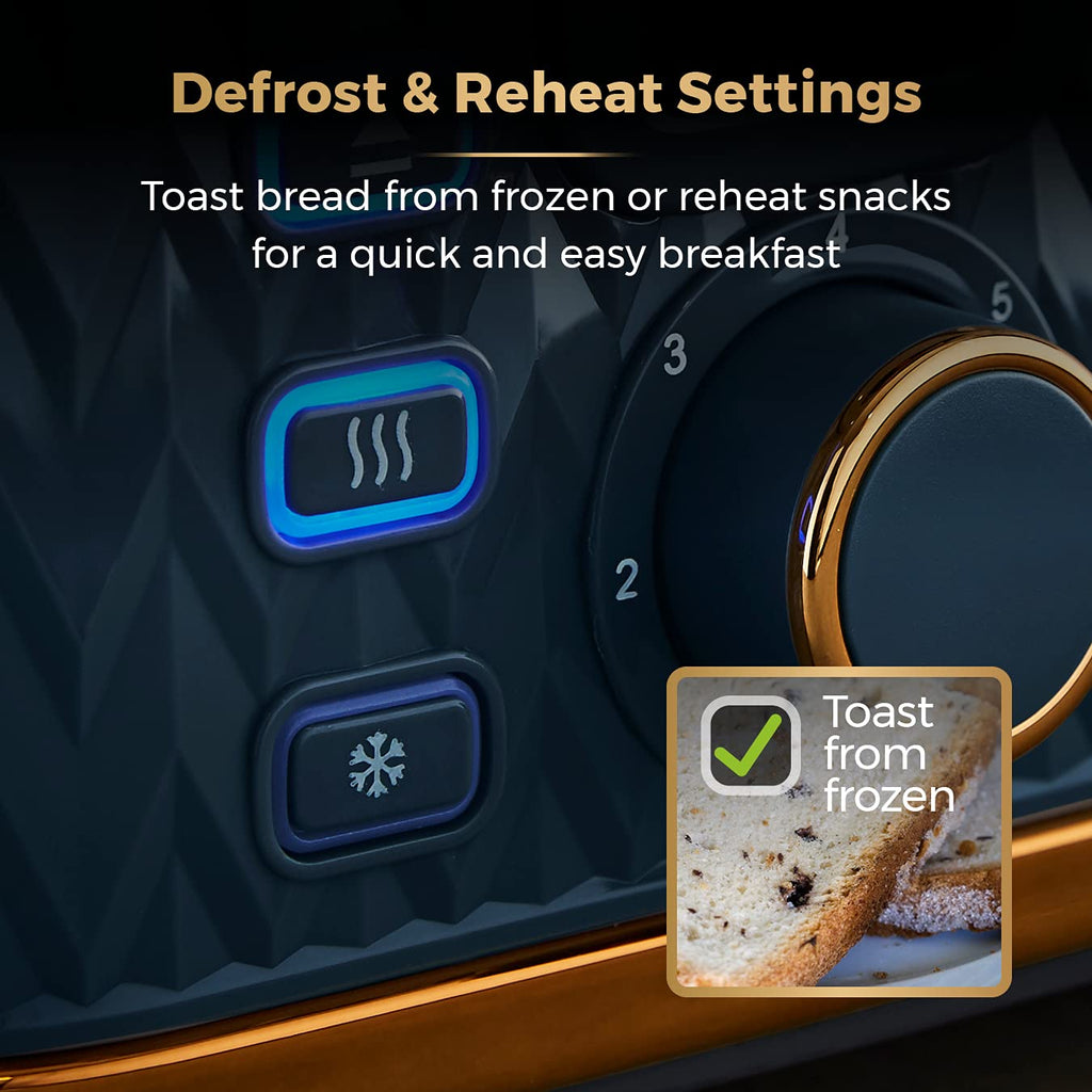 Tower Empire 4-Slice Toaster | 1600W Midnight Blue and Brass