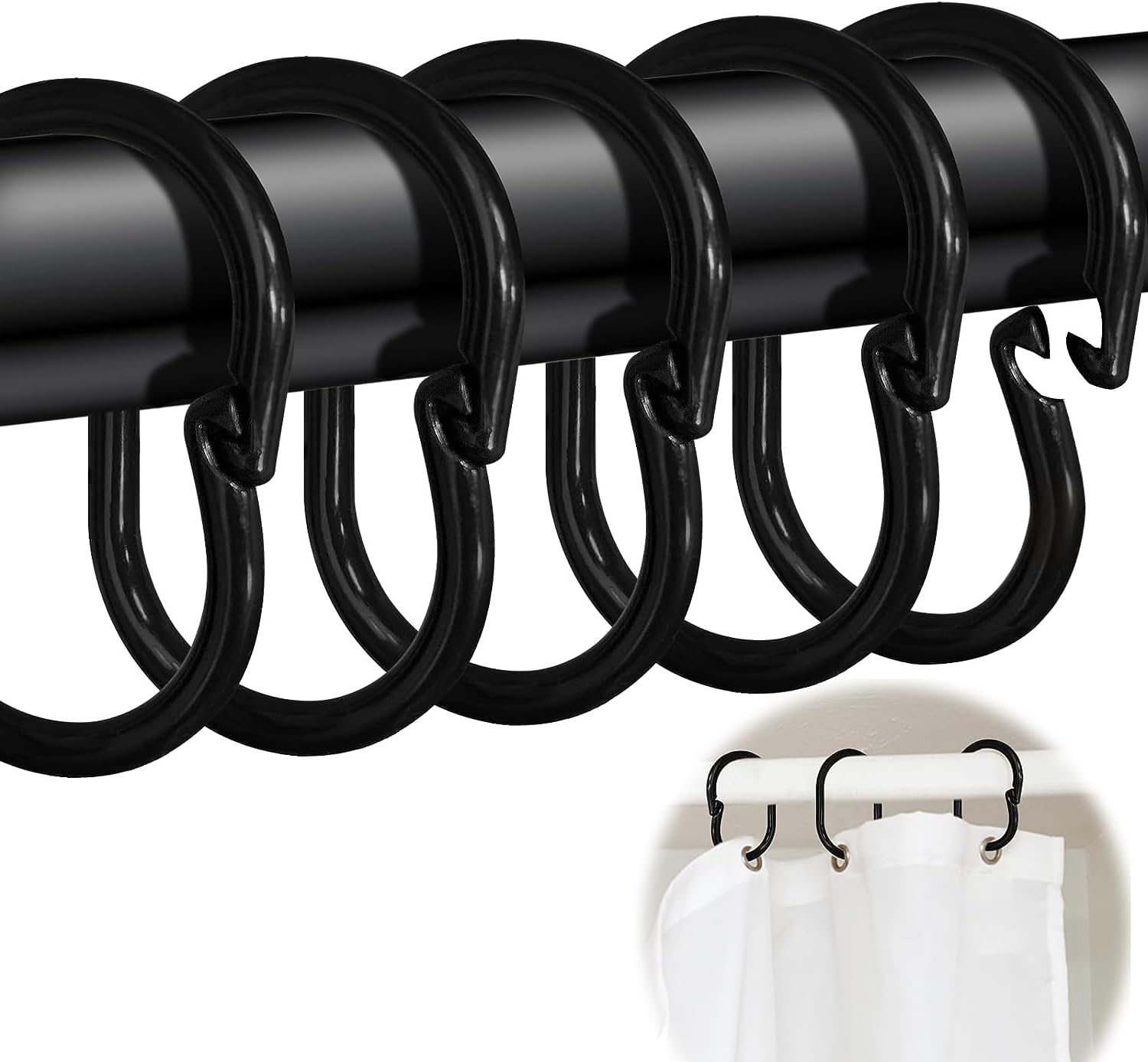 50-Pack Black Plastic C-Shape Shower Curtain Rings