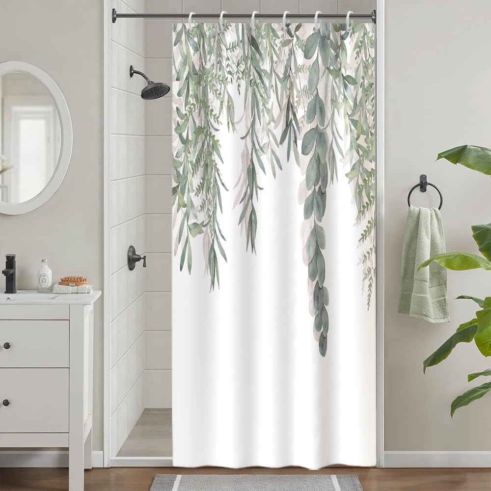 Uiiooazy Eucalyptus Stall Shower Curtain | Waterproof Sage Green Leaves