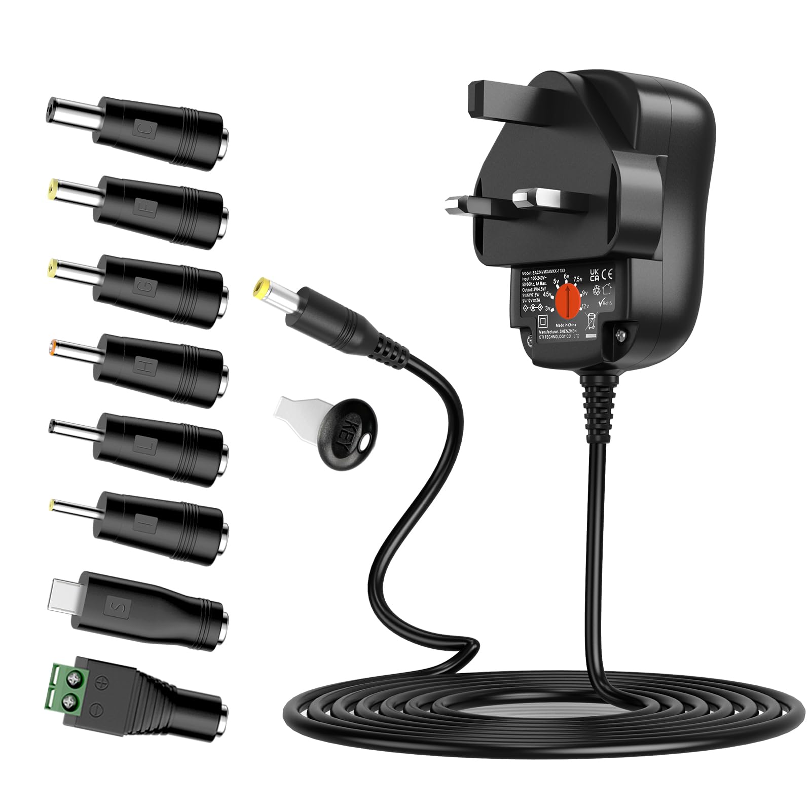 Outtag 24W Universal AC DC Power Supply Adapter with 8 Plugs, 3V-12V