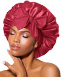 BONNET QUEEN Silk Satin Bonnet for Curly Hair – Adjustable Tie Band, Red