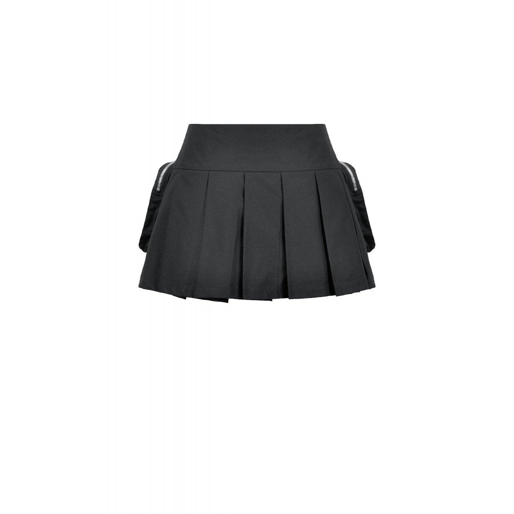 Dark in Love Metal Tactical Punk Mini Skirt with Buckle Straps - Black